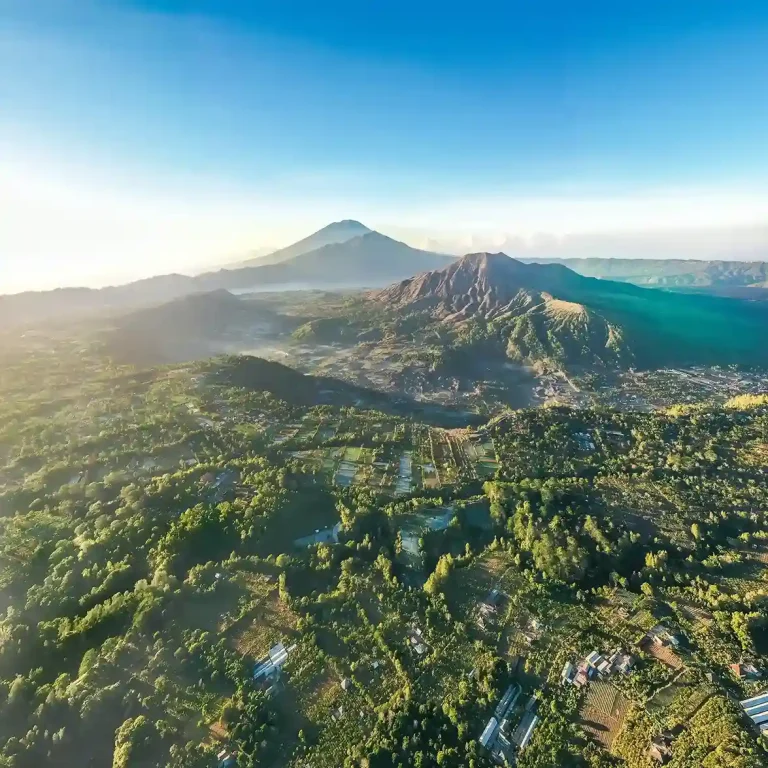 Aerial view of the Mount Batur caldera and lake, Bali