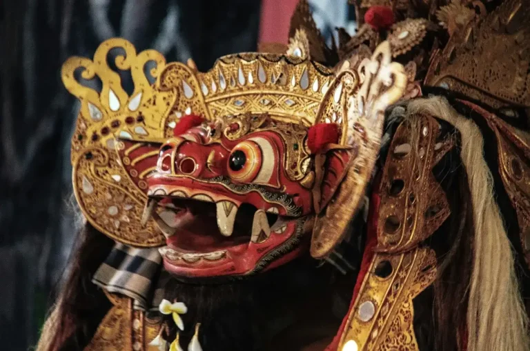 Carved and gilded Barong mask used in Balinese dance