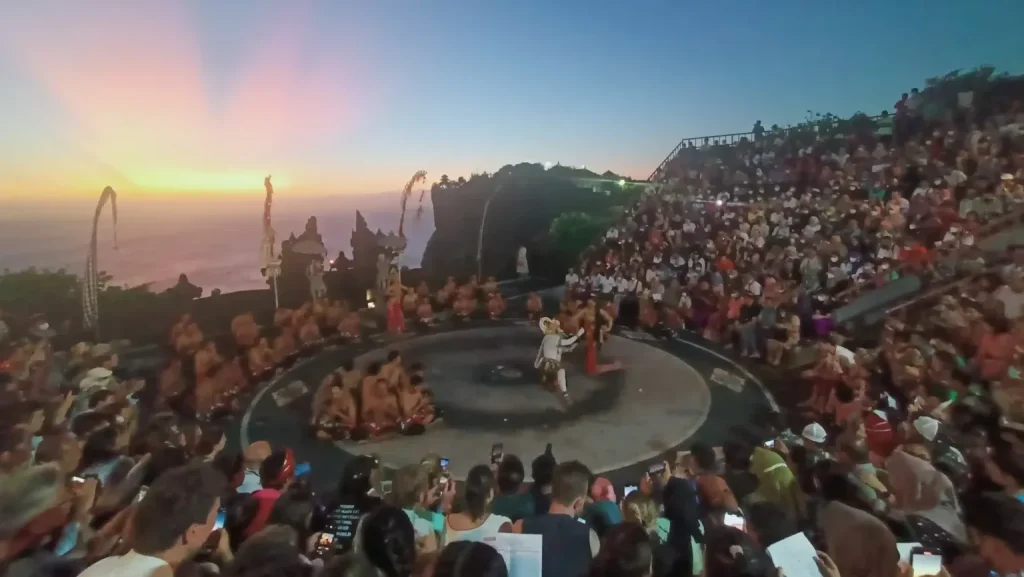 Crowd filling the Uluwatu amphitheatre for the Kecak dance at sunset